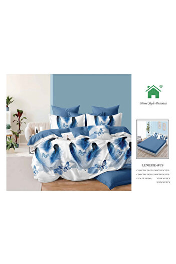 FIONNA.RO Finet Bed Linen With Elastic - Feathers And Butterflies Blue Gradient
