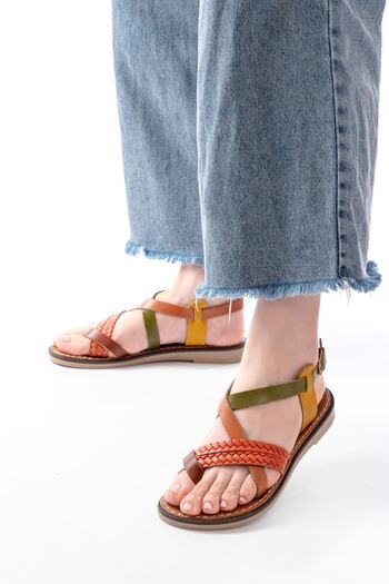 infon shoes creation 205-09 Multi Orthopedic Genuine Leather Women's Sandals