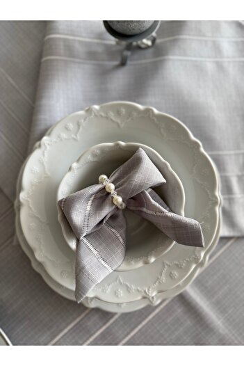 Hilaliart 26 Piece Luxury Tablecloth Set – Includes Pearl Detailed Napkin Holder, Double Layer Runner
