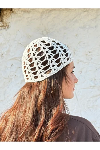 MELUSH White Colored Glitter Knitted Crochet Hat, Hand Knitted Hat