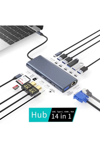 Cristalis Sale Docking station, 14 in 1 CRISTALIS SALE™ Hub, 4k USB Type-C adapter, Multiport