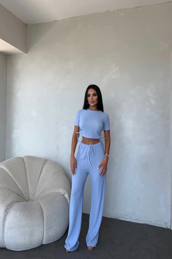 LİLA İSTANBUL Crew Neck Side Gathered Crop Double Suit