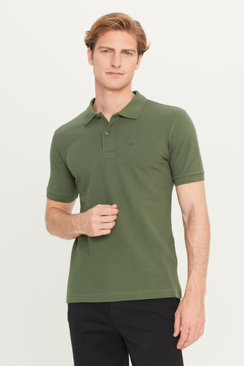 WRANGLER 100% Cotton Regular Fit Regular Cut Green Polo Neck T-Shirt