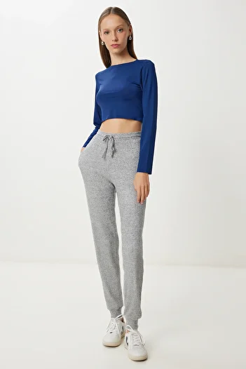 Happiness İstanbul Women's Gray Melange Pocket Jogger Knitted Sweatpants Ub00466