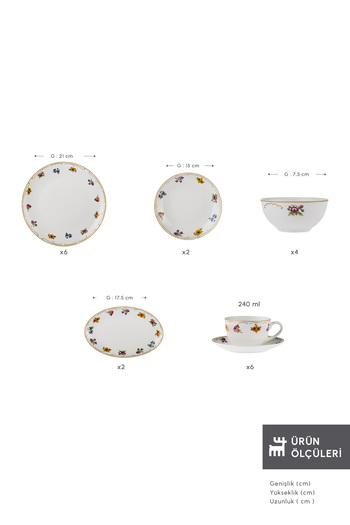 Karaca Forever Bone Natty 26 Piece Breakfast Set for 6
