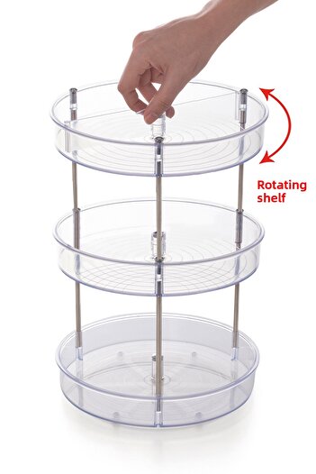 Prima Nova Elpida Transparent Makeup Organizer - Περιστρεφόμενο ράφι τριών επιπέδων, σετ μπάνιου και κουζίνας