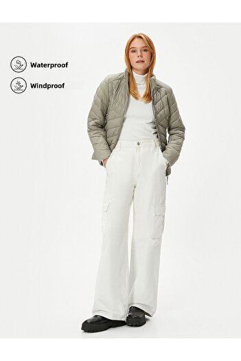 Koton Inflatable Zippered Outdoor Jacket with Stand Collar and Pocket Detail