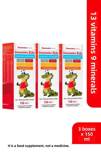 Imuneks Farma İmuneks Kids Liquid Food Supplement Containing Multivitamins and Minerals 150 ml X 3 Pieces