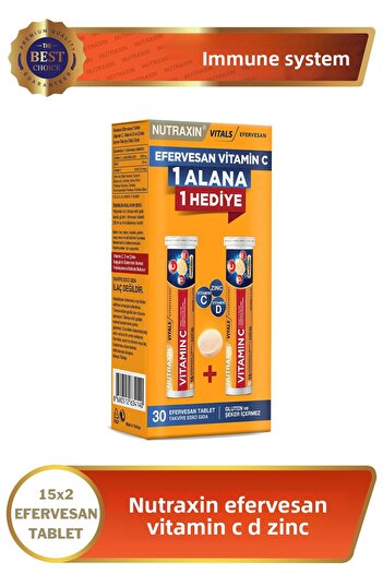 Nutraxin Vitamin C D Zinc 15 Effervescent Tablets - 2 Pack of 2