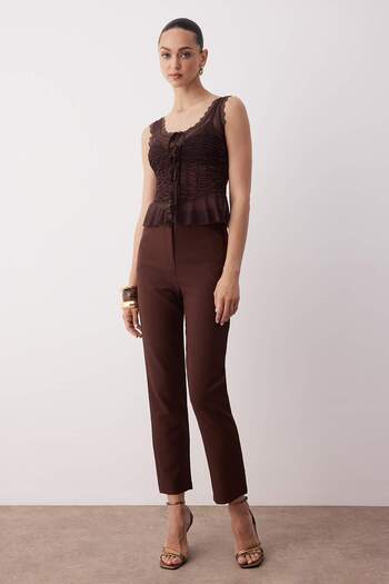 Trendyol Collection Brązowe spodnie z wąskimi nogawkami, eleganckie/wieczorowe TPRAW23PL00000
