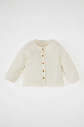 DeFacto Baby Girl School Baby Collar Long Sleeve Buttoned Muslin Shirt D2857A524Au