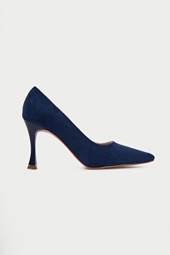 Mubiano Hakiki Deri MB970-LCV Kadın İnce 9 cm Topuklu Lacivert Süet Stiletto & Topuklu Ayakkabı