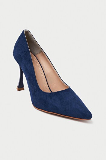 Mubiano Hakiki Deri MB970-LCV Kadın İnce 9 cm Topuklu Lacivert Süet Stiletto & Topuklu Ayakkabı