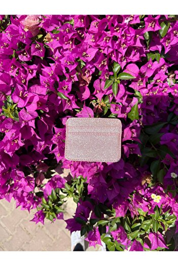 SİNİSA BAG Women's Pink Glitter Stylish Card Holder - 5 Compartments Minimal Design