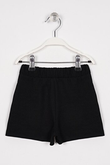 zepkids Black Color Girl's Shorts with Ribbed Pockets