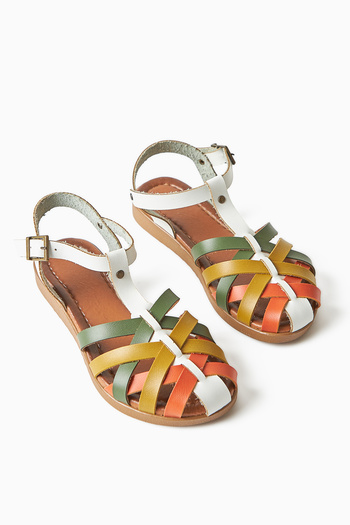 Limoya Genuine Leather Agi White Cross Weave Strappy Sandals