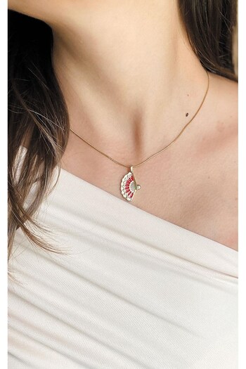 Sacha Accessories Gold Steel Necklace with Fan Figure and Red Detail
