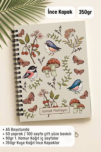 Eldesen Tasarım Daily Planner A5 Notebook, Notes, to Do, Flexible Cardboard Cover, 100 Days, with Cork