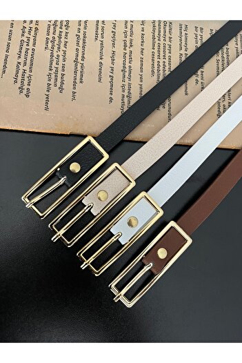Damla 4-Pack Deal Product Gold Buckle Thin Belt, Trouser Belt, Shirt Belt, Coat Belt, Dress Belt