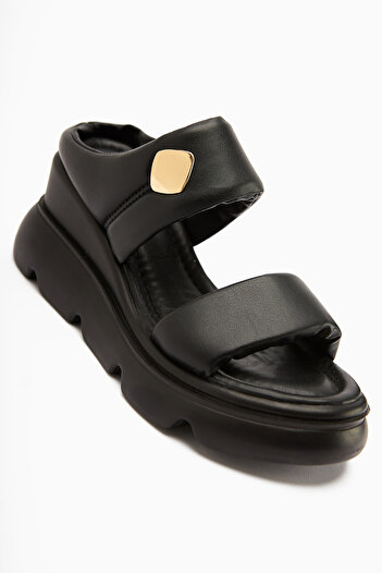 Limoya Susi Black High Heeled Fluffy Women's Slippers