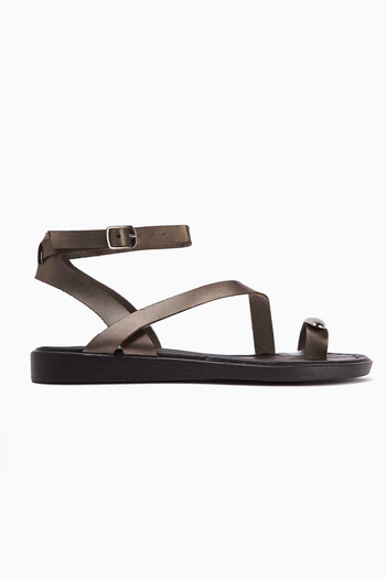 Limoya Anisa Platinum Cross Strap Flip Flop Buckle Women's Sandals