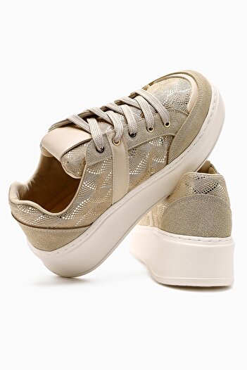 Limoya Julissa Bej Süet Parlak Desenli Kalın Taban Kadın Sneakers