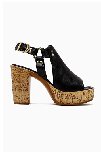 Limoya Hadel Black Belted Platform Heeled Women's Sandals