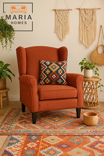 MARIA HOMES Orange Wingback Armchair – Modern Accent Chair with High Back and Soft Cushion