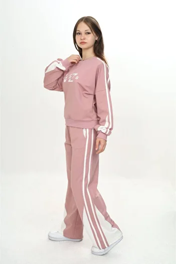 Jannock Girls 2 Thread Garnished Stripe 100% Cotton Tracksuit Set - 297