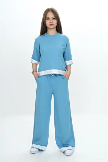 Joui Co Oversize Cut Short Sleeve 100% Cotton Girls Tracksuit Set-285
