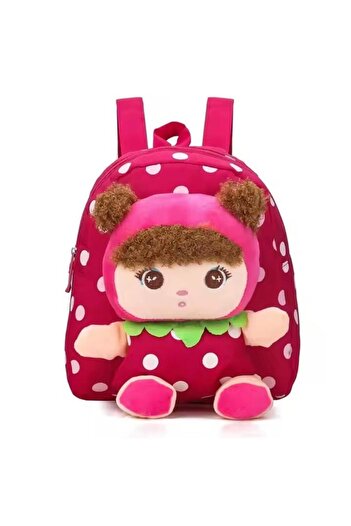 Generic Plush School Backpack Pink/Red/Beige