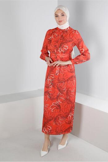 Alvina FLOWER PATTERNED CUFFS TIE-UP CREPE DRESS 42890