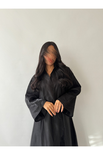 outline Black double chiffon cloche abaya