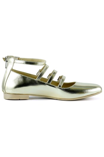 Erkan Saçmacı Elenuta Dore Patent Leather Genuine Calfskin Patent Leather Four Band Buckle Zippered Ballerina Ballerina