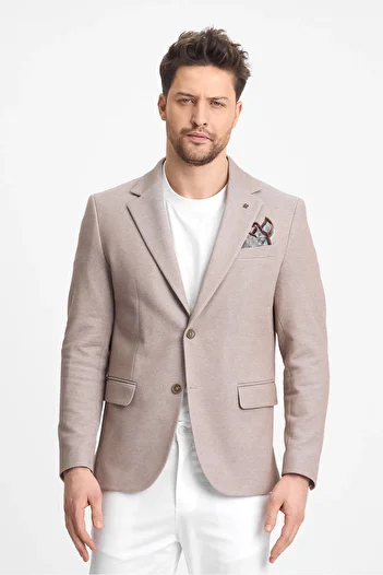 Frappoli Abrines Men's Milk Brown Cotton Lycra Stretching Fabric Slim Fit Sports Blazer Jacket