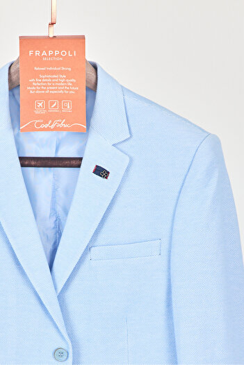 Frappoli Poçena Erkek Buz Mavi Esnek Kumaş Slim Fit Spor Blazer Ceket (Büyük Beden - Battal)