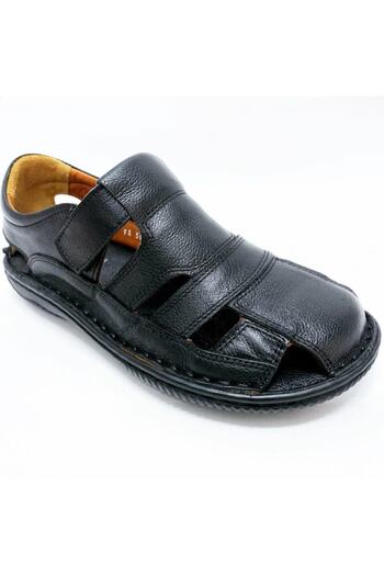 Çelik Men's Black Genuine Leather Sandals