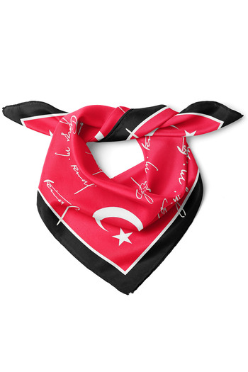 nehir eşarp Atatürk İmza ve Ay Yıldız Desen Bandana Fular 50 x 50 Cm