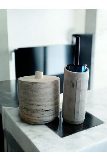 Trust Stone Marble Pattern Green Color Concrete Trash Can and Brush Holder