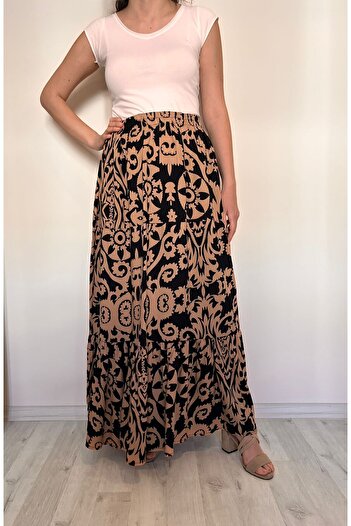 520CK Women's Viscose Patterned Skirt - Long Skirt / Hijab Skirt