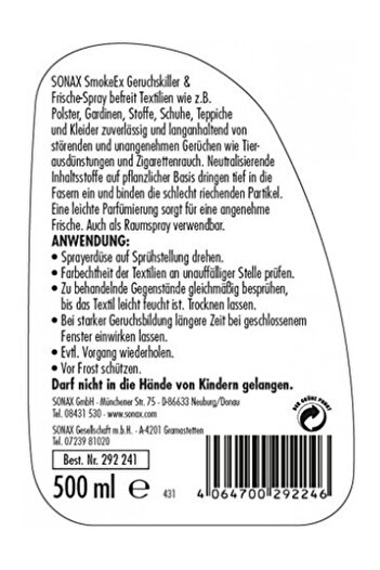 Sonax Soluție pentru neutralizarea mirosurilor neplăcute 500 ml Sonax Smoke-Ex