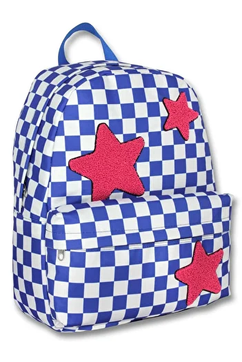 ÜMİT ÇANTA Hope Bag Blue Red Color Star School Bag for Girls - 5086 - Embroidered Star