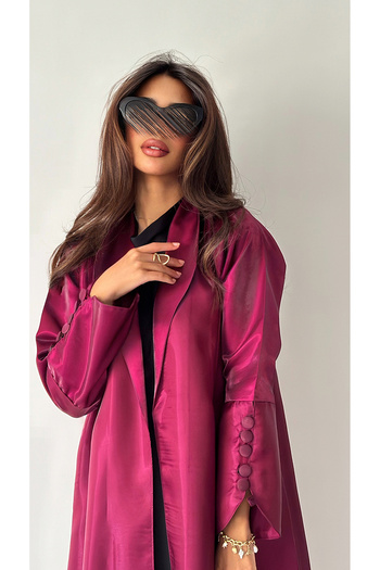 outline Burgundy Summer Abaya with A Line Cut in Mikado Fabric