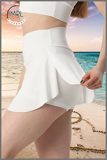 missmaral Ecru Sea Pool Sports Beach Shorts High Waist Gathering Quick-Drying Special Design Beach Shorts
