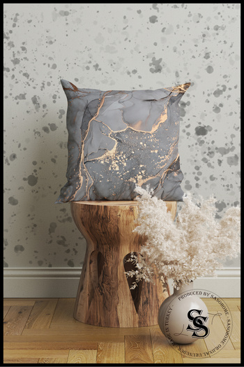 SasoHome Grey-yellow Marble Patterned Decorative Gift Cushion - Pillow Case