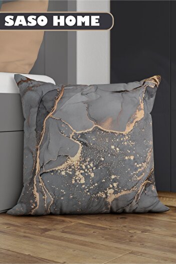 SasoHome Grey-yellow Marble Patterned Decorative Gift Cushion - Pillow Case