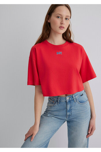 Mavi Logo Printed Red Crop T-Shirt Crop / Short Cut1611585-71083