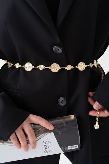 Kemerix Women's Original Oval Plate Tarnish-Free Gold Chain Belt