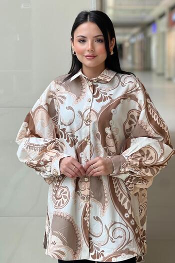 Ghisa Shawl Patterned Pearl Button Cotton Shirt