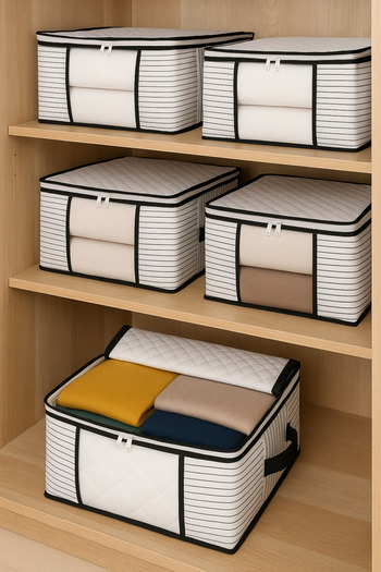Formeya Mittelgroßer, luxuriöser, mit Fenstern versehener Pullover-Piqué-Decke, Schrank-Organizer, 40 x 40 x 30 cm – 4 Stück